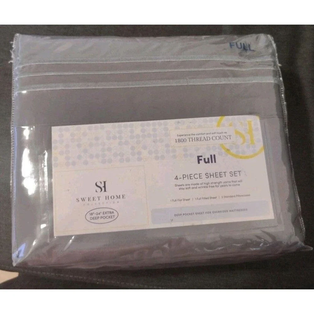 Sweet Home Collection 1800 Count 4 Piece Bed Sheet Set Full Gray Microfiber NEW